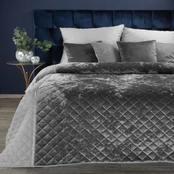 810px_NFE-01 Glanzende Bedsprei Velvet Ruit - Donkergrijs