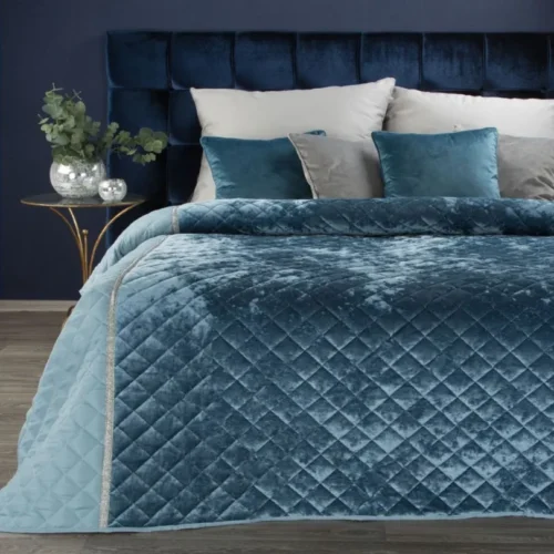 Glanzende Bedsprei Velvet Ruit - Blauw