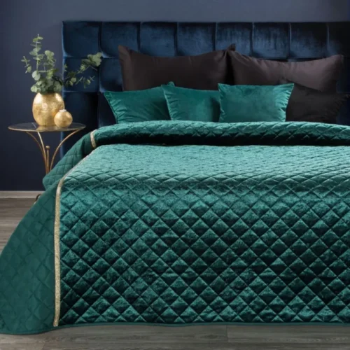 810px_NFE-06 Glanzende Bedsprei Velvet Ruit - Groen