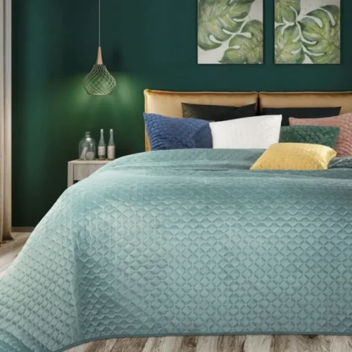 Velvet Bedsprei Honingraat - Zeegroen