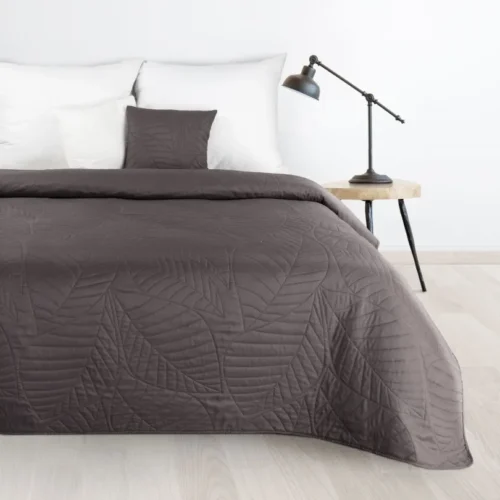 Gewatteerde Velours Sprei met Bladeren - Asbruin
