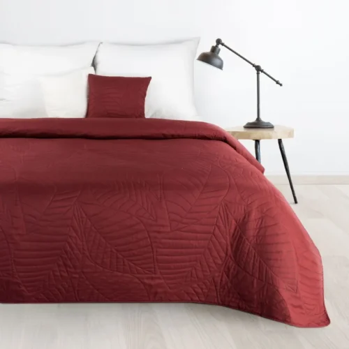 Gewatteerde Velours Sprei met Bladeren - Bordeaux