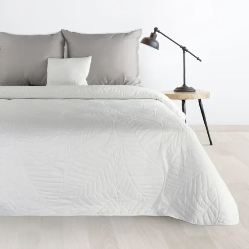 Gewatteerde Velours Sprei met Bladeren - Wit