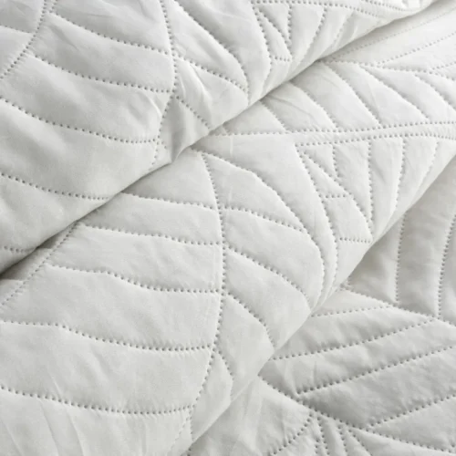 Gewatteerde Velours Sprei met Bladeren - Wit