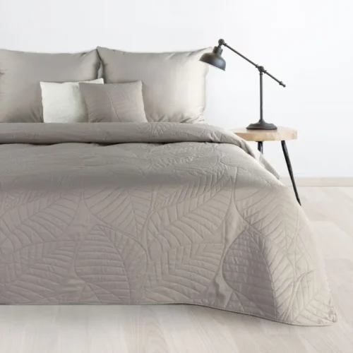 Gewatteerde Velours Sprei met Bladeren - Beige