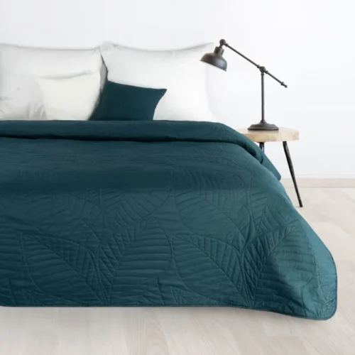 Gewatteerde Velours Sprei met Bladeren - Petrol