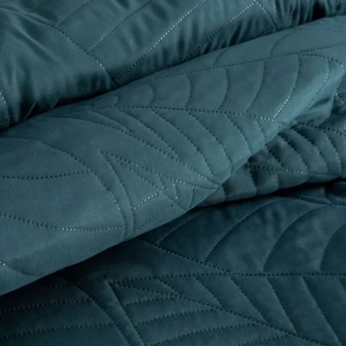 Gewatteerde Velours Sprei met Bladeren - Petrol
