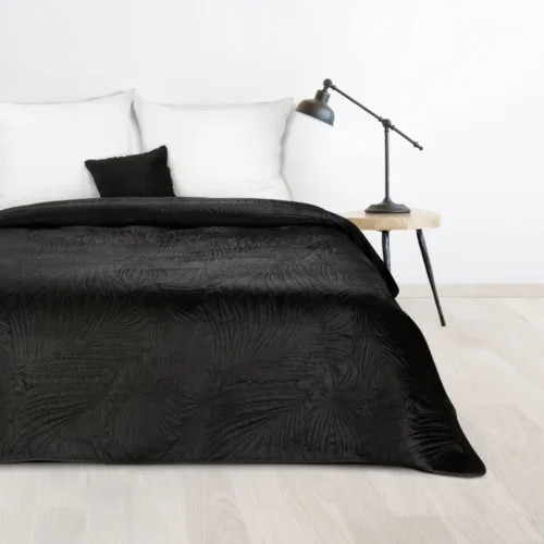 Velours Sprei Plantenmotief - Zwart