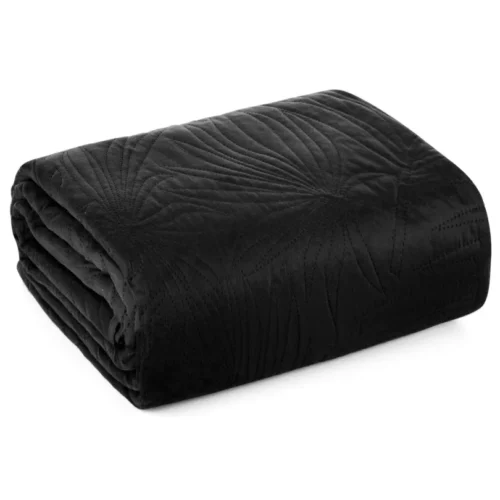 Velours Sprei Plantenmotief - Zwart