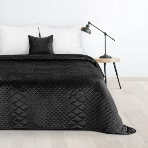 810px_NKT-06 Gewatteerde Velvet Bedsprei Croco - Zwart