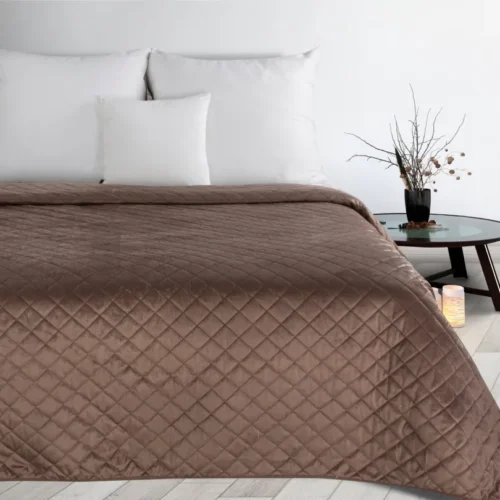 Gewatteerde Velvet Bedsprei met Ruiten - Bruin