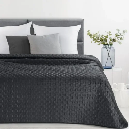 Geometrisch Gewatteerd Velvet Bedsprei - Zwart
