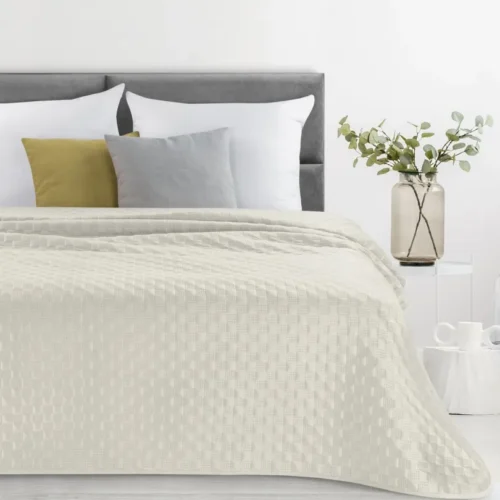 Geometrisch Gewatteerd Velvet Bedsprei - Crème