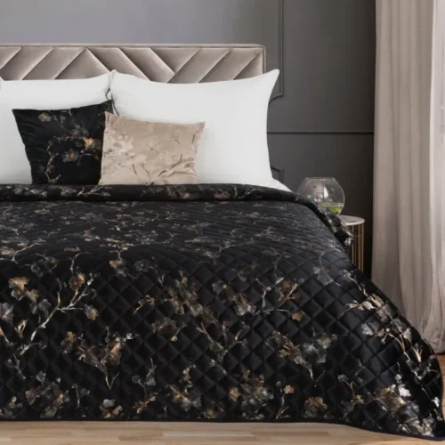 Gewatteerde Velvet Bedsprei met Bloesem - Crème