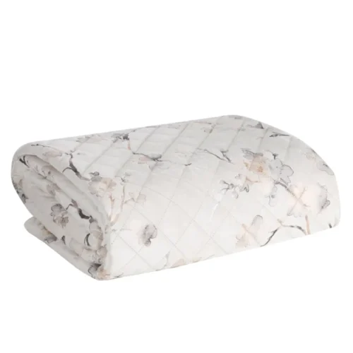 Gewatteerde Velvet Bedsprei met Bloesem - Crème