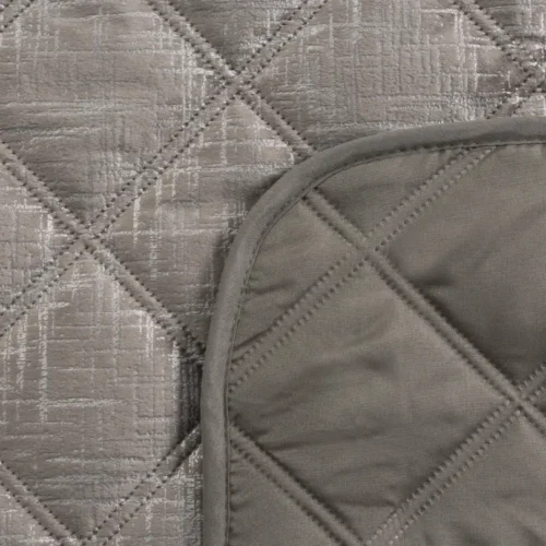 Velvet Bedsprei Ruit met Zilveren Opdruk - Beige