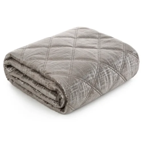 Velvet Bedsprei Ruit met Zilveren Opdruk - Beige