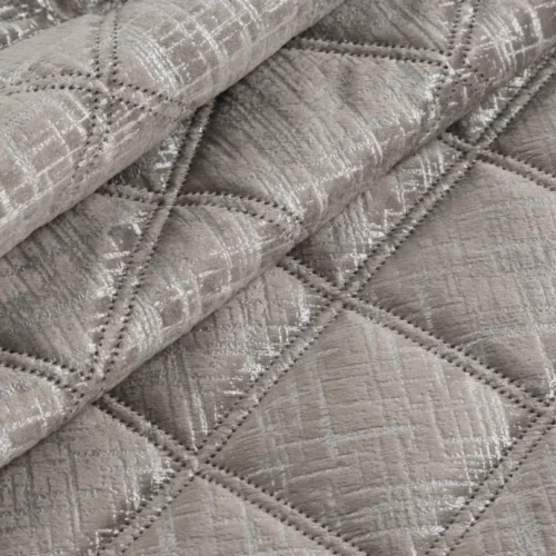 Velvet Bedsprei Ruit met Zilveren Opdruk - Beige