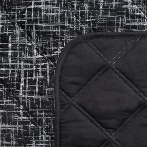 Velvet Bedsprei Ruit met Zilveren Opdruk - Zwart
