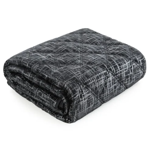 Velvet Bedsprei Ruit met Zilveren Opdruk - Zwart