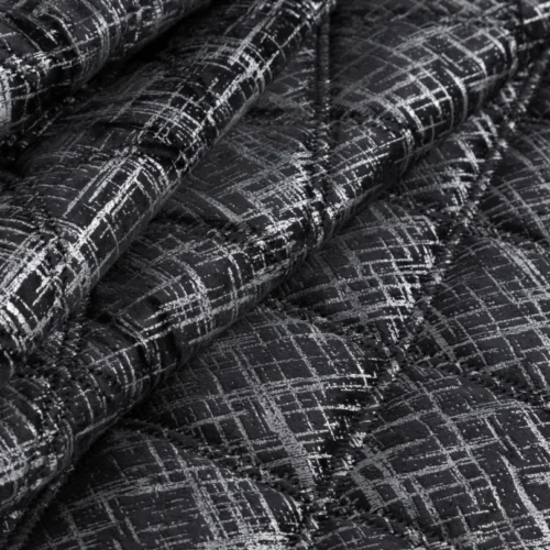 Velvet Bedsprei Ruit met Zilveren Opdruk - Zwart