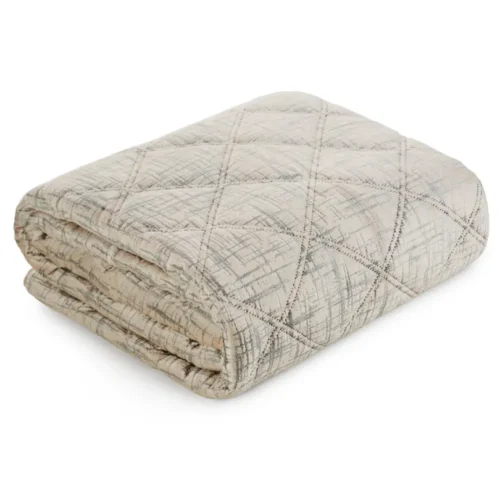 Velvet Bedsprei Ruit met Zilveren Opdruk - Crème