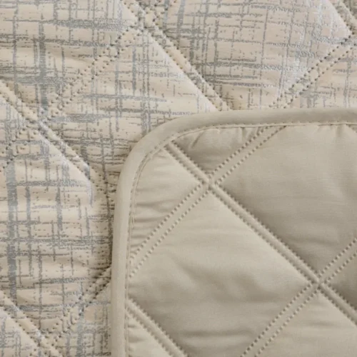 Velvet Bedsprei Ruit met Zilveren Opdruk - Crème