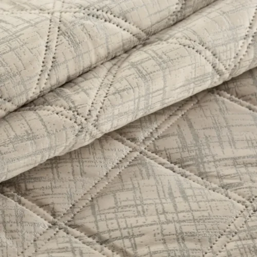 Velvet Bedsprei Ruit met Zilveren Opdruk - Crème