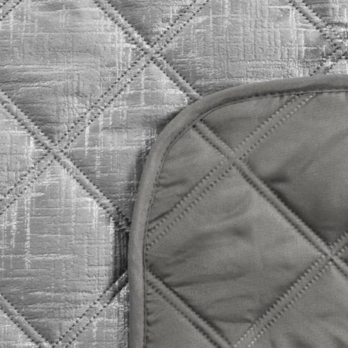 810px_NOJ-04a Velvet Bedsprei Ruit met Zilveren Opdruk - Grijs