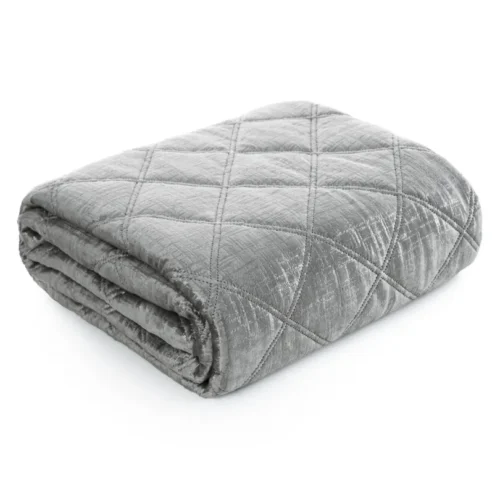 810px_NOJ-04b Velvet Bedsprei Ruit met Zilveren Opdruk - Grijs