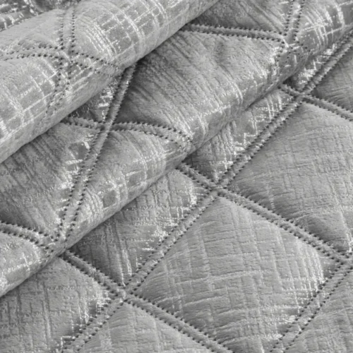 810px_NOJ-04e Velvet Bedsprei Ruit met Zilveren Opdruk - Grijs