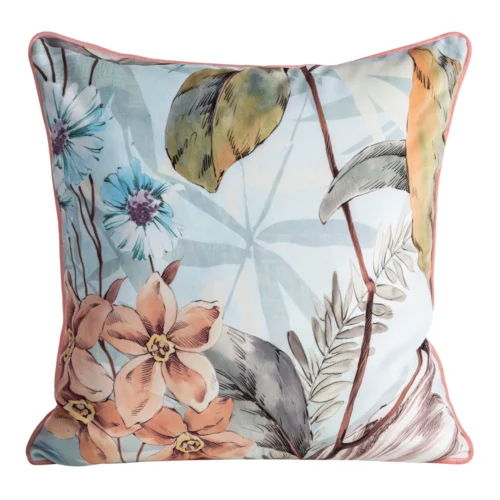 JA158-01 Fluwelen kussenhoes met bloemenprint en bies JA158-01