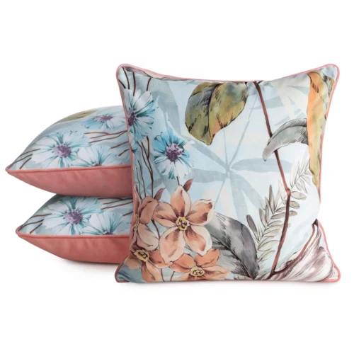 JA158-01a Fluwelen kussenhoes met bloemenprint en bies JA158-01