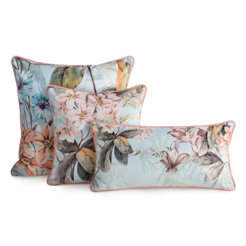 JA158-01b Fluwelen kussenhoes met bloemenprint en bies JA158-01