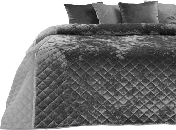 NFE-01 Glanzende Bedsprei Velvet Ruit - Donkergrijs