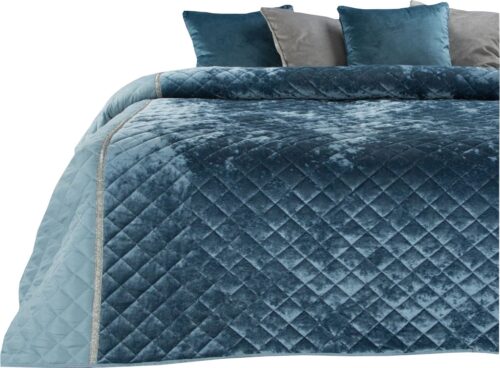 Glanzende Bedsprei Velvet Ruit - Blauw