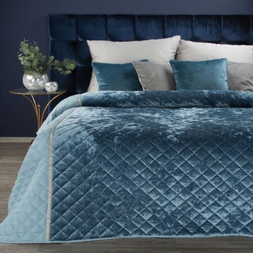 Glanzende Bedsprei Velvet Ruit - Blauw