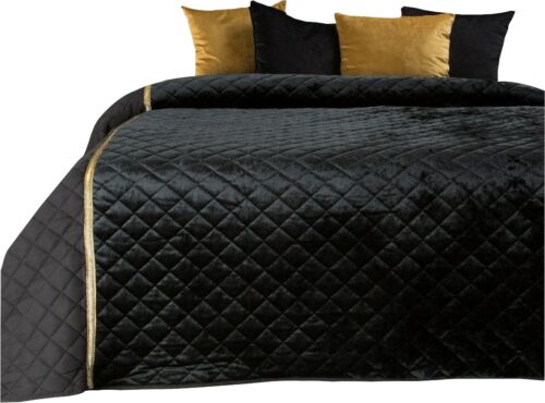 NFE-05 Glanzende Bedsprei Velvet Ruit - Zwart
