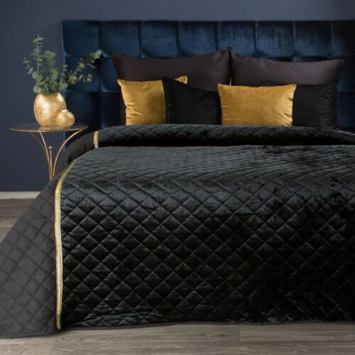 NFE-05 Glanzende Bedsprei Velvet Ruit - Zwart