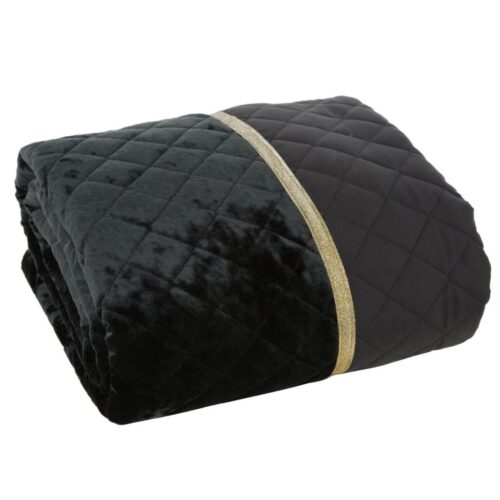 NFE-05c Glanzende Bedsprei Velvet Ruit - Zwart