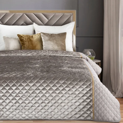 NFE-07 Glanzende Bedsprei Velvet Ruit - Beige
