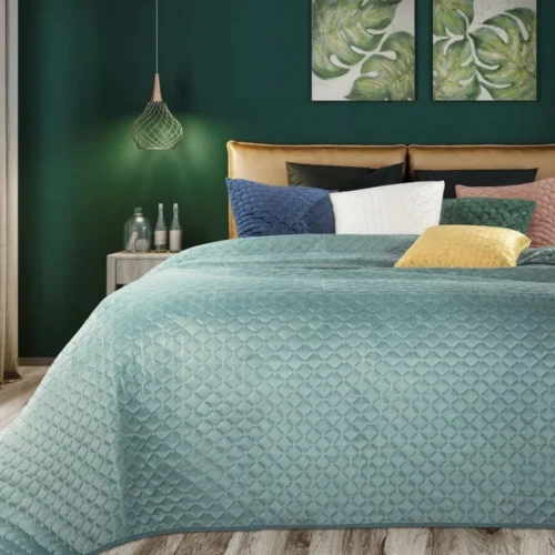 Velvet Bedsprei Honingraat - Zeegroen