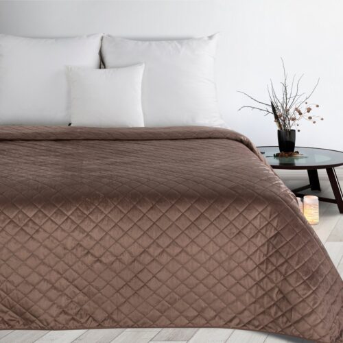 Gewatteerde Velvet Bedsprei met Ruiten - Bruin
