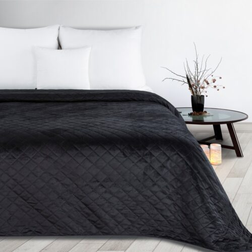 NLO-03 Gewatteerde Velvet Bedsprei met Ruiten - Zwart
