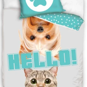 Dekbedovertrek katoen kat en hond Hello PON-241
