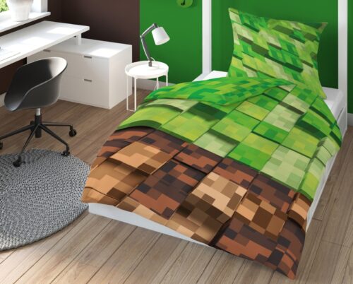 POT-118a Dekbedovertrek van katoen met minecraft print POT-118