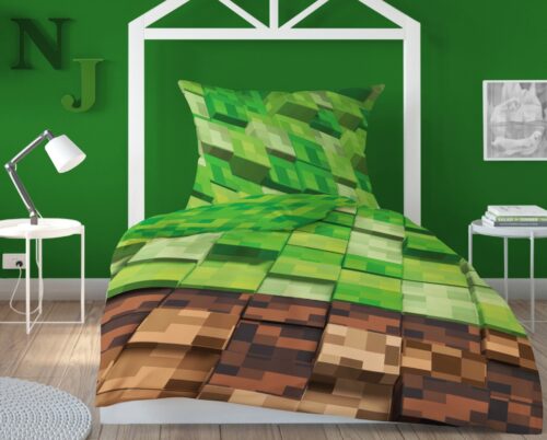 POT-118b Dekbedovertrek van katoen met minecraft print POT-118
