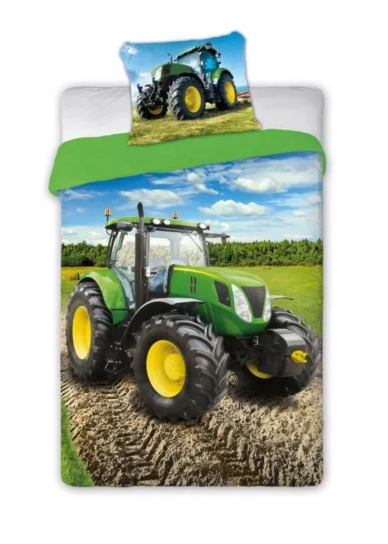 POW-098 Dekbedovertrek katoenen Tractor groen POW-98