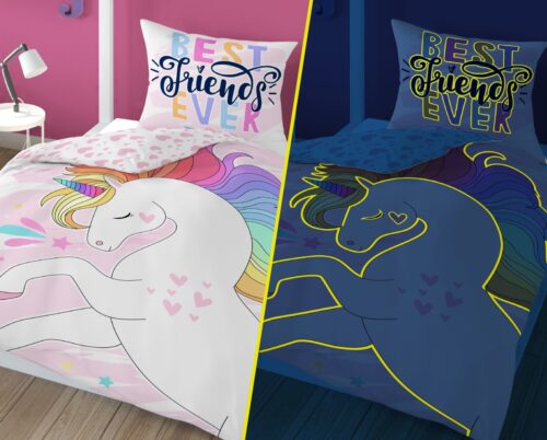 PPE-097c Dekbedovertrek glow in the dark Unicorn 160x200 PPE-97