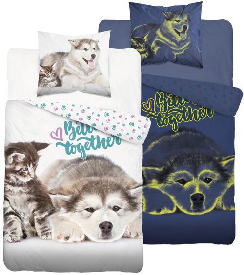 PPE-099 Dekbedovertrek glow in the dark honden en katten PPE-99